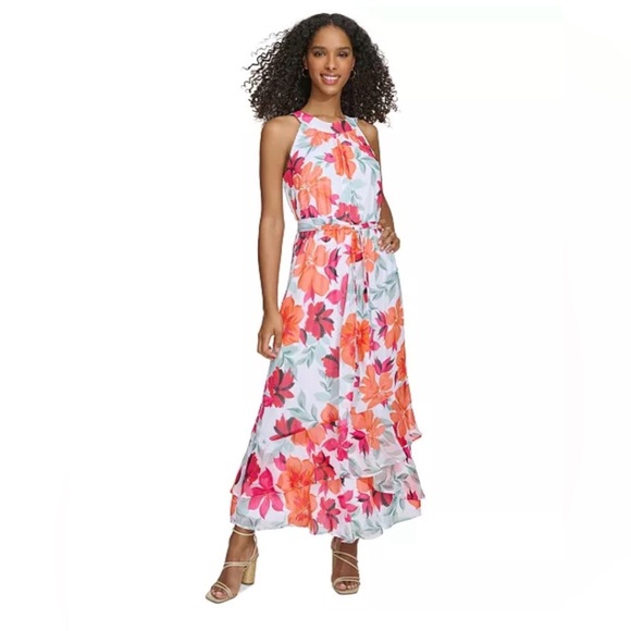 Calvin Klein Women's Floral-Print Halter Tiered  Maxi Dress size 12 lined Party - Picture 15 of 15